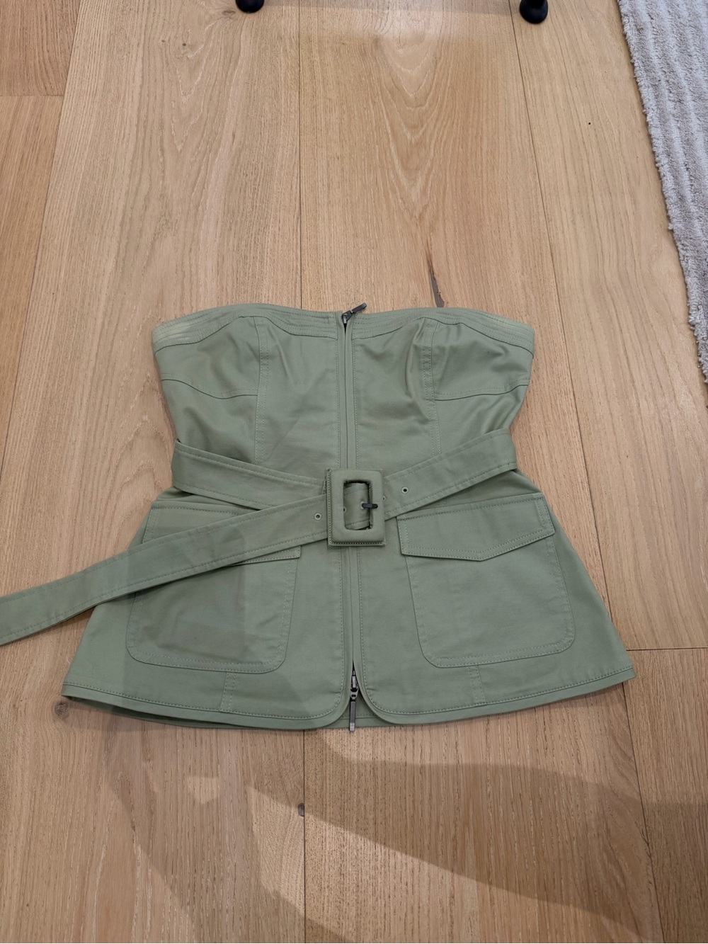 Strapless Belted Utility Top in Sage Green + cargo shorts set